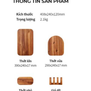Alternative view of Bộ 3 thớt gỗ Acacia (tràm) tự nhiên kèm giá đỡ LocknLock CKD075S4 – sản xuất tại Việt Nam