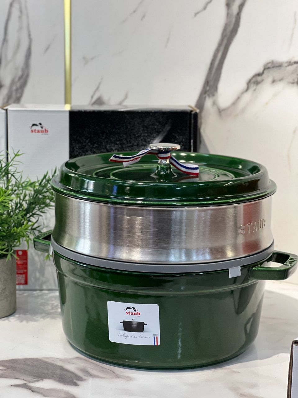 Nồi gang đúc tròn màu xanh kèm xửng hấp 26cm 5.2L Staub 1133885 - Ảnh 2