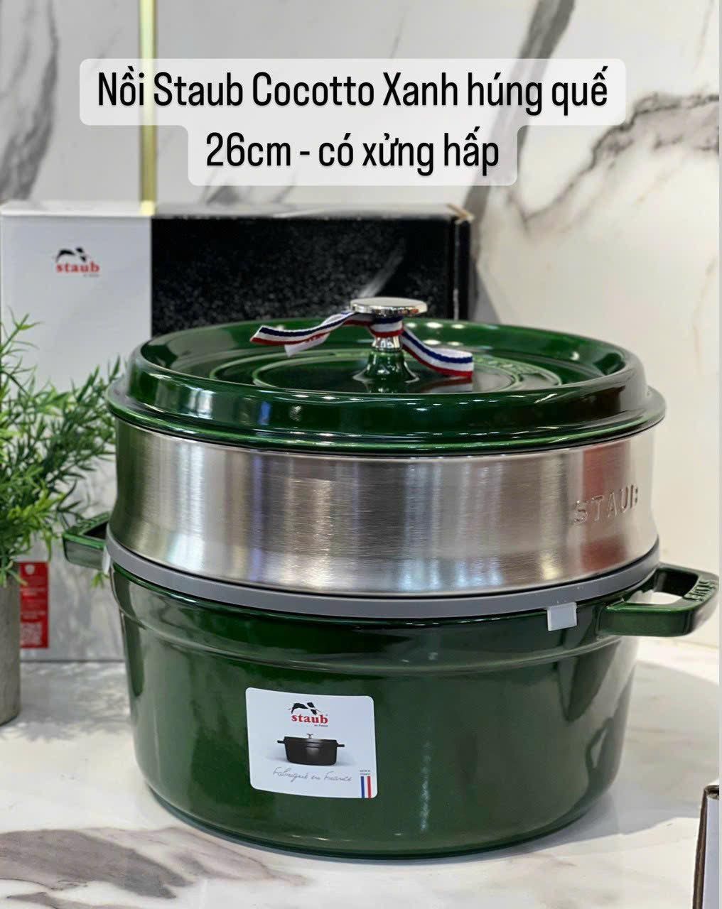 Nồi gang đúc tròn màu xanh kèm xửng hấp 26cm 5.2L Staub 1133885 - Ảnh 8