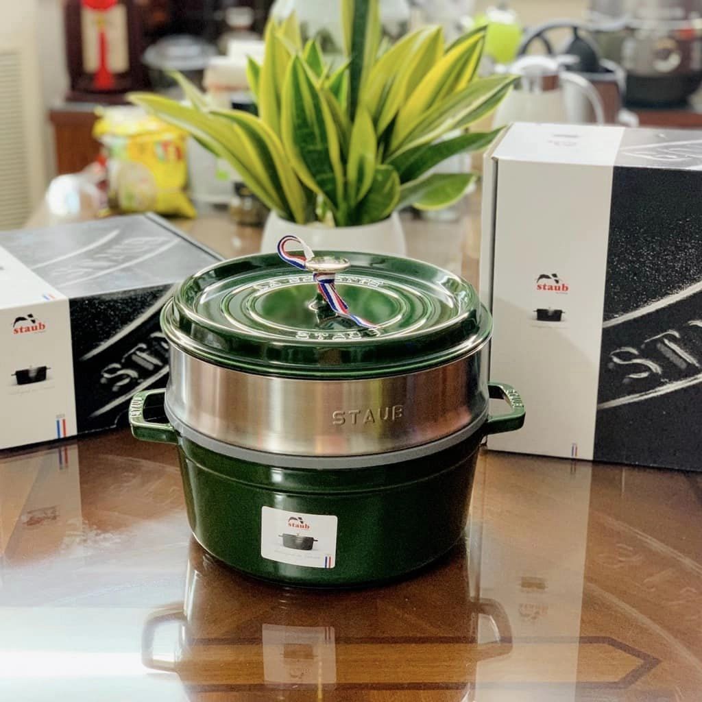 Nồi gang đúc tròn màu xanh kèm xửng hấp 26cm 5.2L Staub 1133885 - Ảnh 10