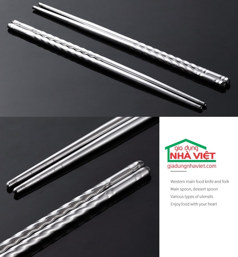 Bộ 5 đôi đũa Inox 304 Kaiwang phong cách Nhật Bản chống trơn trượt - Ảnh 22