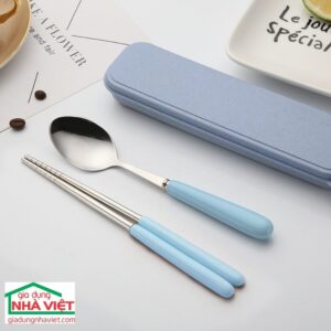 Alternative view of Bồ đồ ăn thìa đũa inox tay cầm nhựa kèm hộp phong cách Nhật Bản